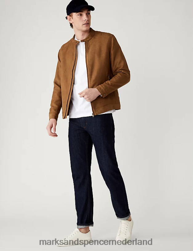 Marks & Spencer Heren Bikerjack van imitatiesuède bruinen kleding N8VZP5503