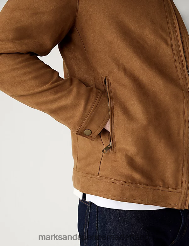 Marks & Spencer Heren Bikerjack van imitatiesuède bruinen kleding N8VZP5503