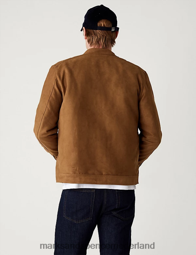 Marks & Spencer Heren Bikerjack van imitatiesuède bruinen kleding N8VZP5503