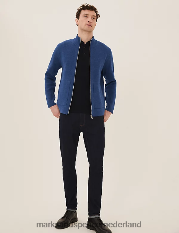 Marks & Spencer Heren Geribd gebreid jack van katoenmix met ritssluiting donker kaki kleding N8VZP7268