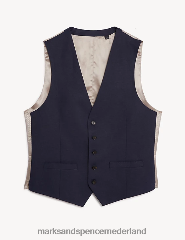 Marks & Spencer Heren Getailleerd, zijderijk en linnen gilet marine kleding N8VZP6387