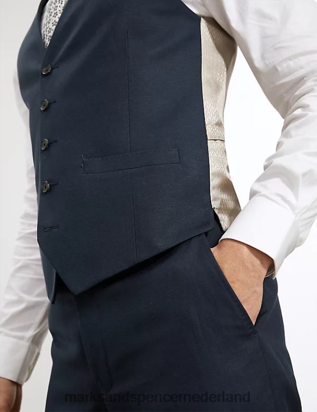 Marks & Spencer Heren Getailleerd, zijderijk en linnen gilet marine kleding N8VZP6387