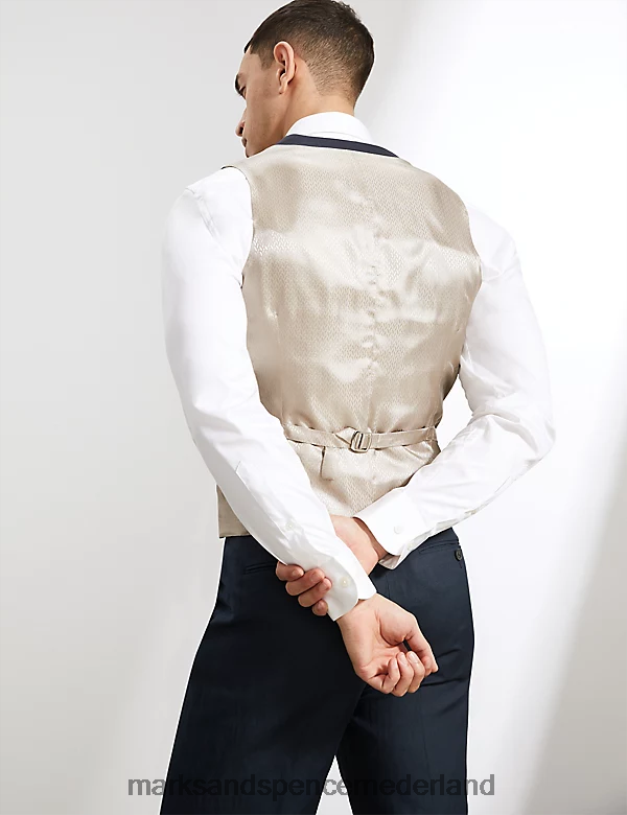 Marks & Spencer Heren Getailleerd, zijderijk en linnen gilet marine kleding N8VZP6387