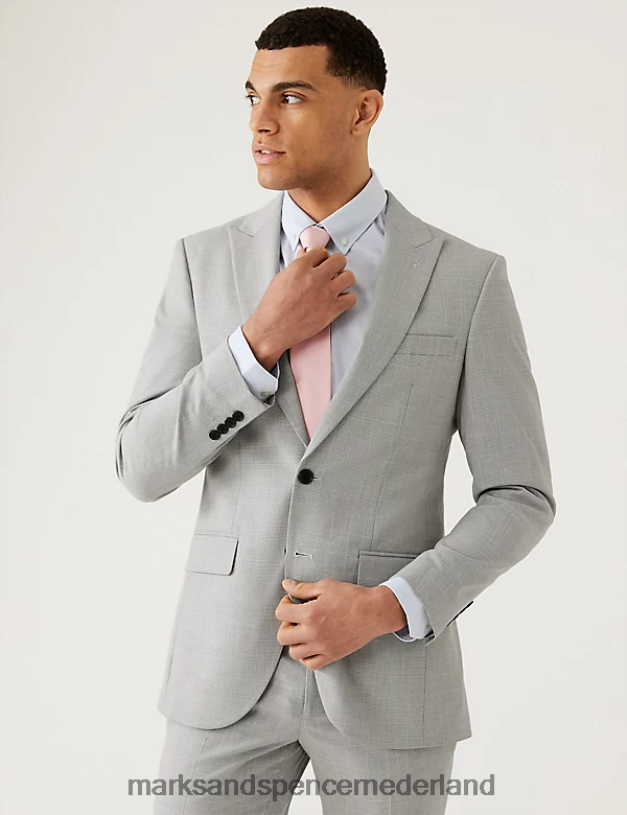 Marks & Spencer Heren Slim-fit colbert met prins-of-wales-ruit lichtgrijs kleding N8VZP6414