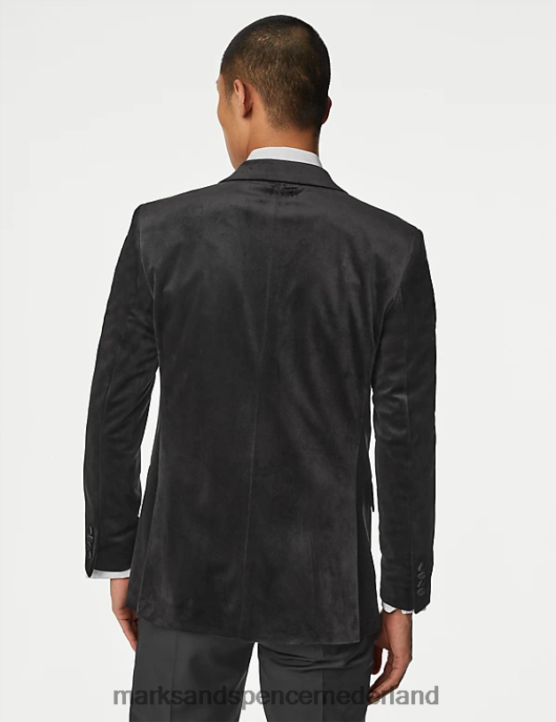 Marks & Spencer Heren Slim-fit fluwelen jasje met piekrevers zwart kleding N8VZP6977