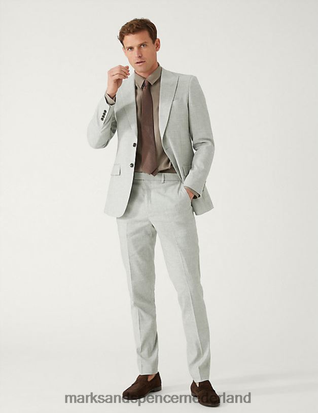 Marks & Spencer Heren Slim-fit wondercolbert van Italiaans linnen lichtgrijs kleding N8VZP6385