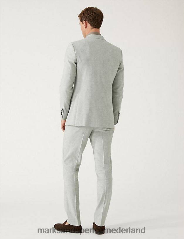 Marks & Spencer Heren Slim-fit wondercolbert van Italiaans linnen lichtgrijs kleding N8VZP6385