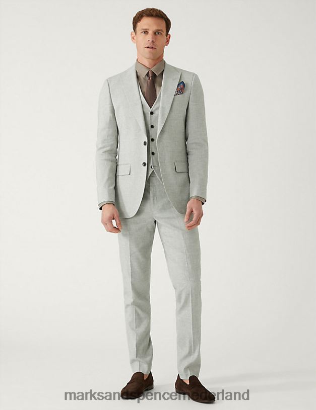 Marks & Spencer Heren Slim-fit wondercolbert van Italiaans linnen lichtgrijs kleding N8VZP6385