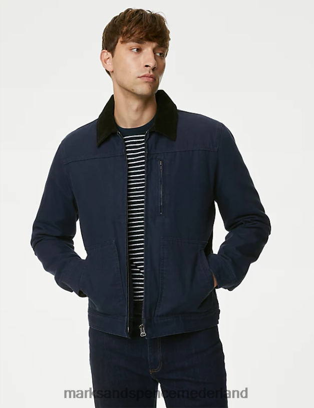 Marks & Spencer Heren Utility-jack van puur katoen met borgvoering marine kleding N8VZP4941