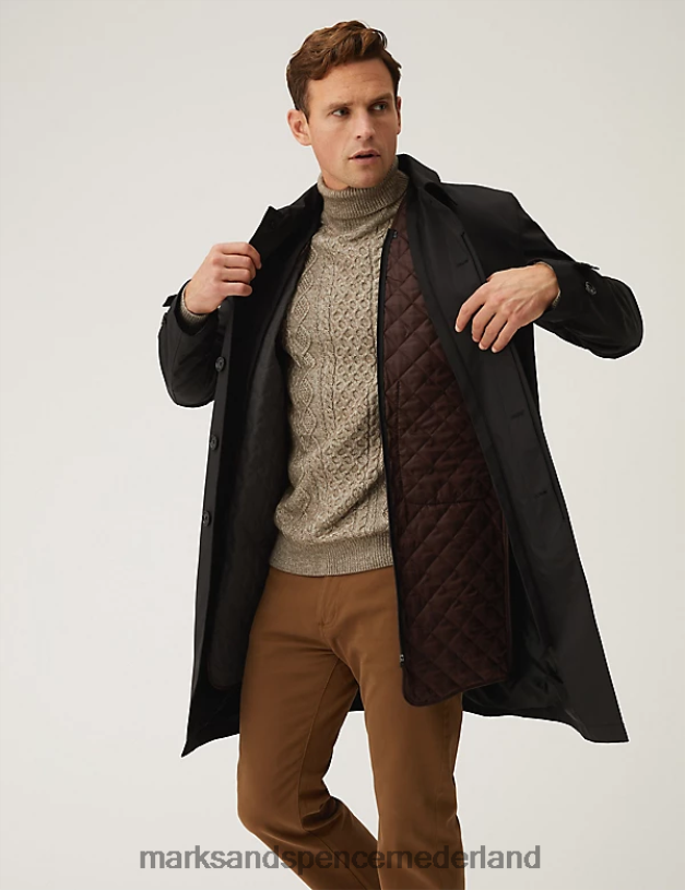Marks & Spencer Heren klassieke gewatteerde mac zwart kleding N8VZP7063