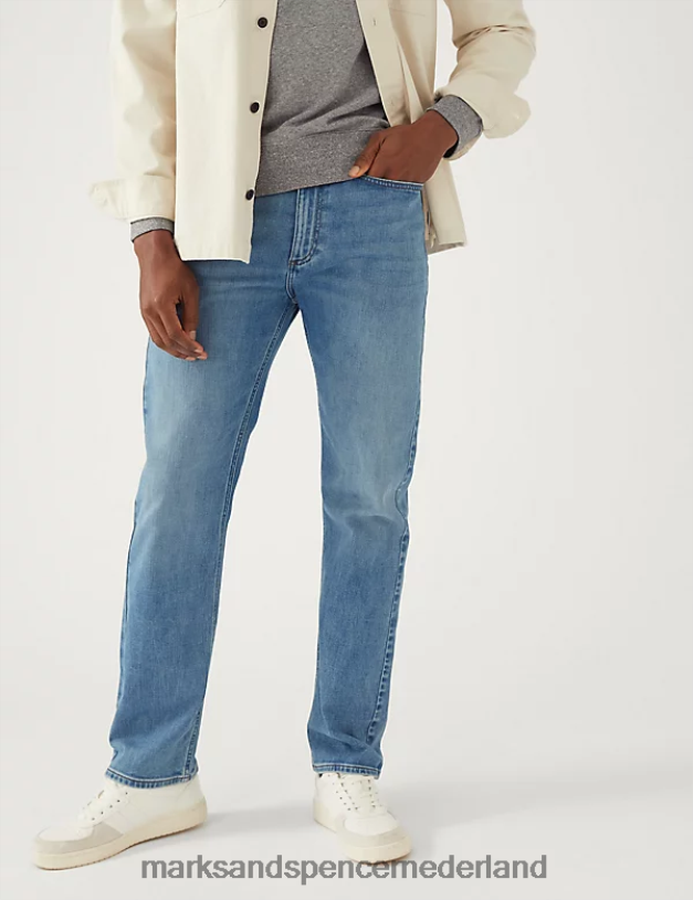 Marks & Spencer Heren 360 flex-jeans met rechte pasvorm grijs blauw kleding N8VZP7042