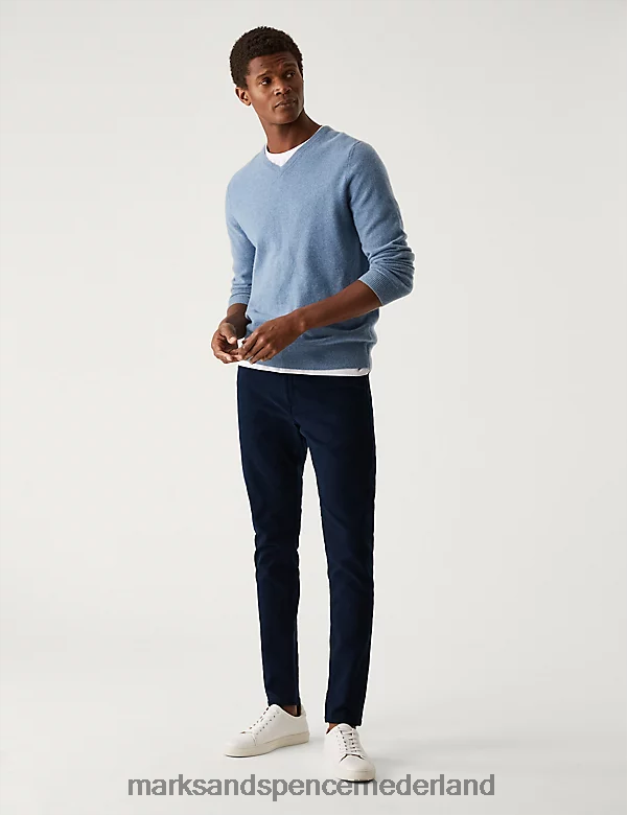 Marks & Spencer Heren Skinny-fit, theegeverfde stretchjeans blauw kleding N8VZP6070