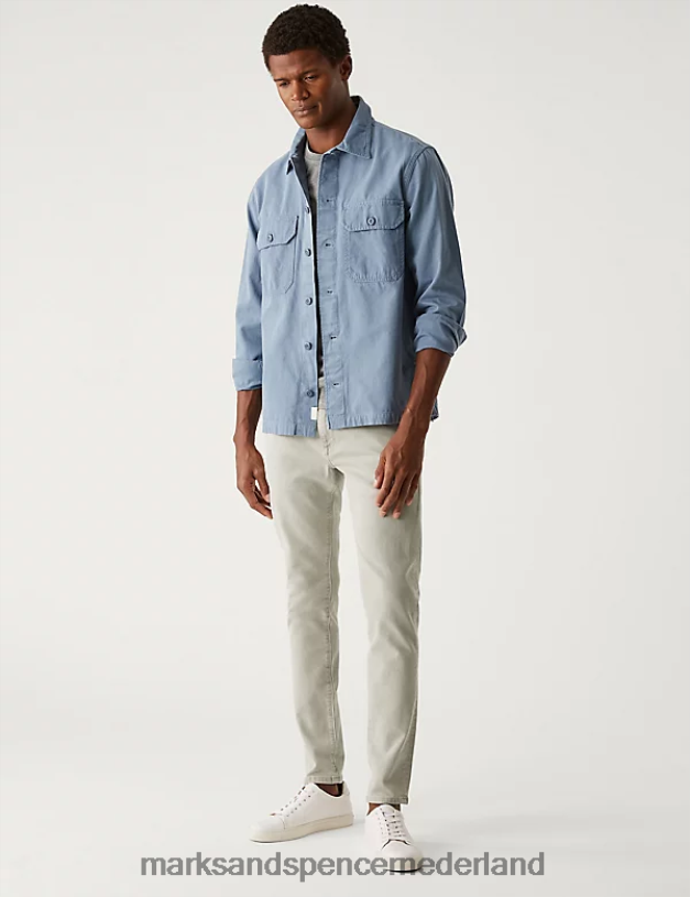 Marks & Spencer Heren Skinny-fit, theegeverfde stretchjeans lichtgrijs kleding N8VZP5681