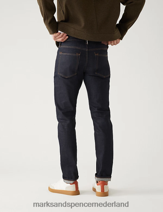 Marks & Spencer Heren Slim-fit Japanse zelfkant stretchjeans donkere indigo kleding N8VZP5431