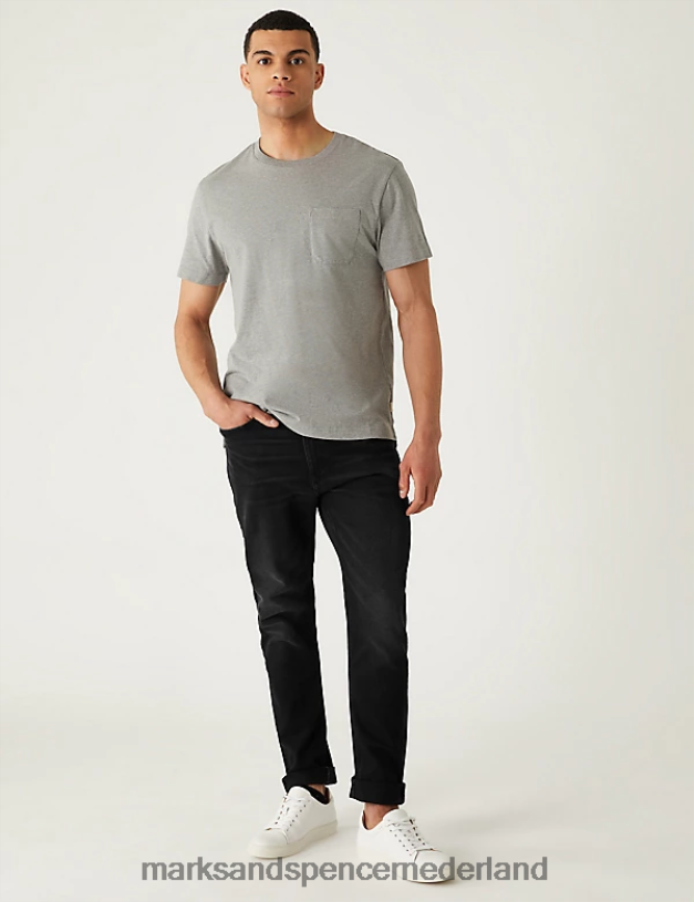 Marks & Spencer Heren Slim-fit stretchjeans met riem zwart kleding N8VZP5763