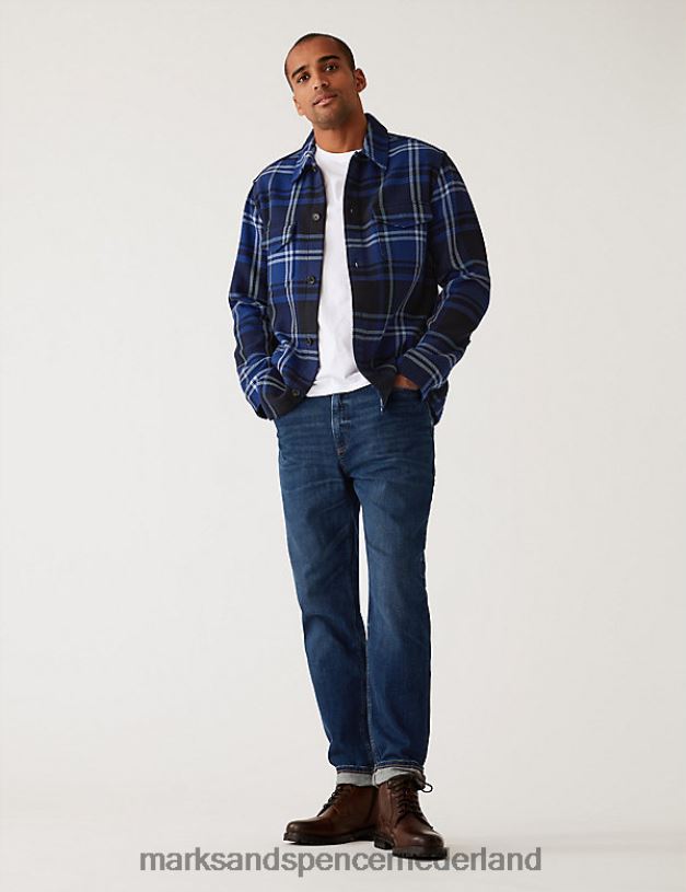 Marks & Spencer Heren Stretchjeans met taps toelopende pasvorm en vintage wassing indigo kleding N8VZP5751