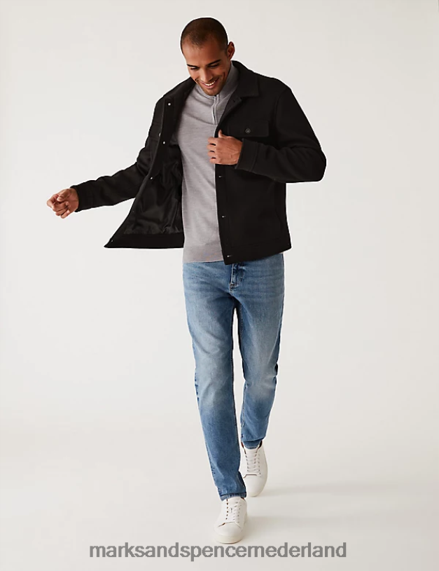 Marks & Spencer Heren Stretchjeans met taps toelopende pasvorm en vintage wassing lichtblauw kleding N8VZP5752