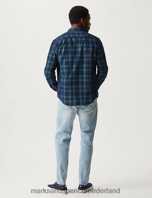 Marks & Spencer Heren Stretchjeans met taps toelopende pasvorm poeder blauw kleding N8VZP7027