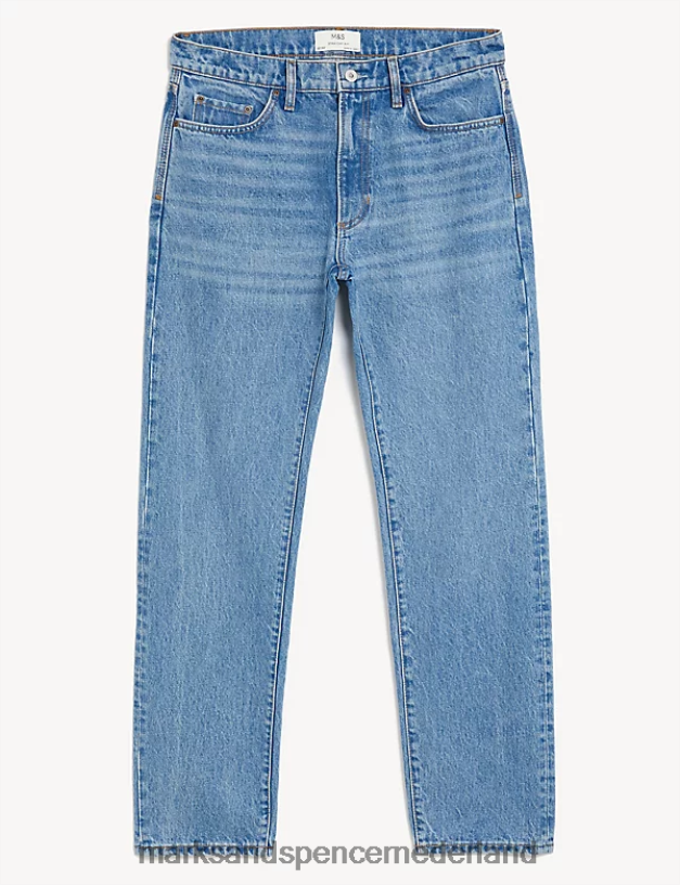Marks & Spencer Heren jeans met rechte pasvorm en stijve vintage wassing middelblauw kleding N8VZP5618