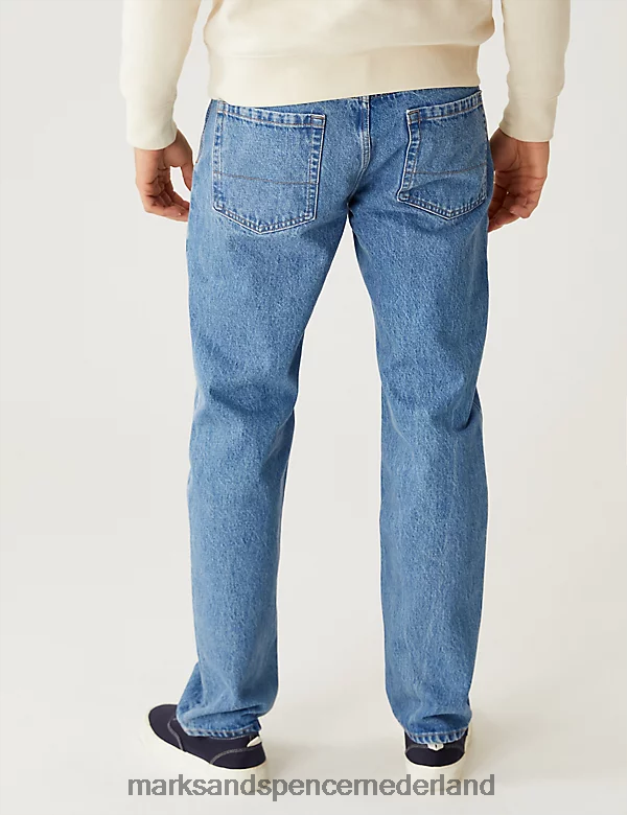 Marks & Spencer Heren jeans met rechte pasvorm en stijve vintage wassing middelblauw kleding N8VZP5618