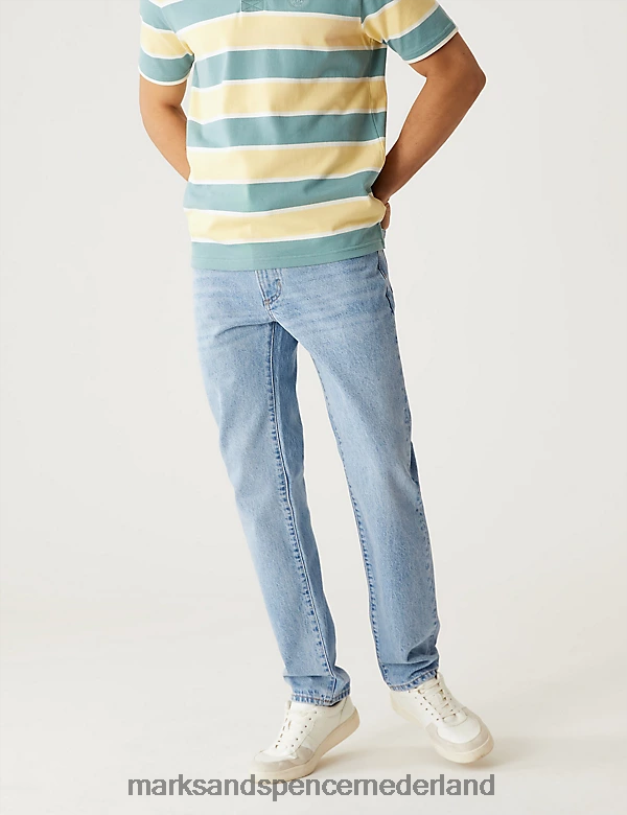 Marks & Spencer Heren jeans met rechte pasvorm en stijve vintage wassing zacht blauw kleding N8VZP5619