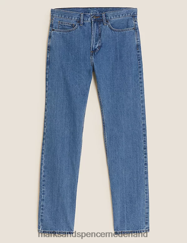 Marks & Spencer Heren jeans van zuiver katoen met rechte pasvorm middelblauw kleding N8VZP5011