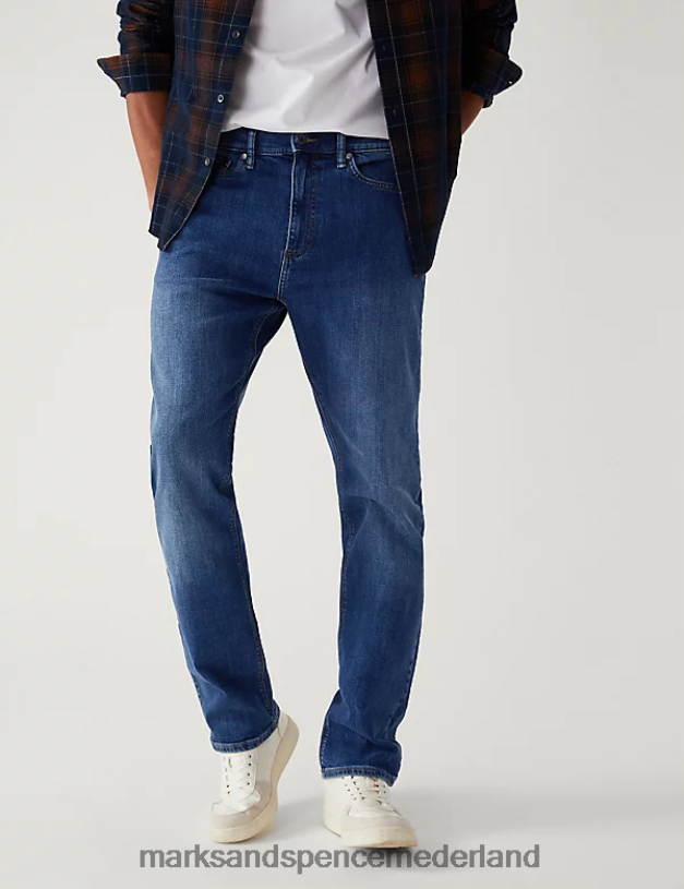 Marks & Spencer Heren losse stretchjeans middelblauw kleding N8VZP7111