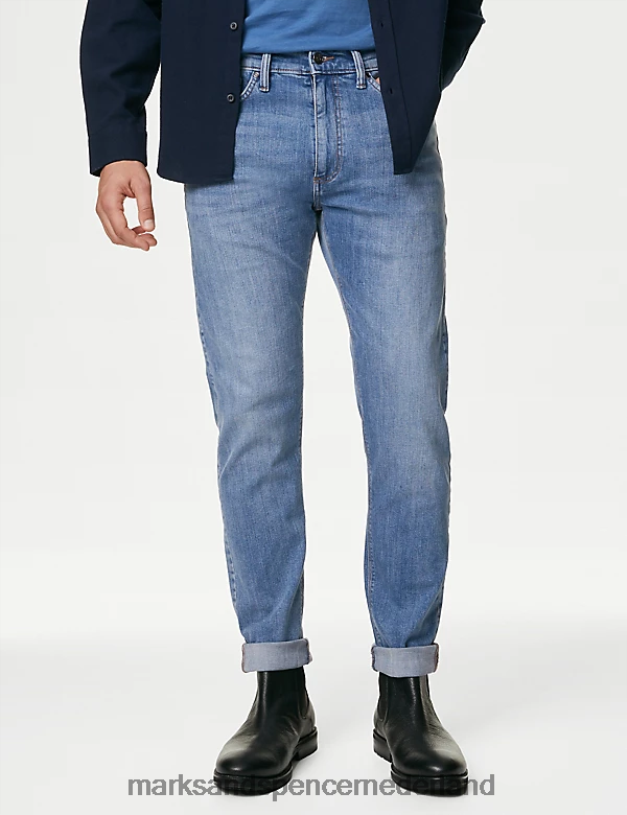 Marks & Spencer Heren slim-fit stretchjeans azuur blauw kleding N8VZP5467