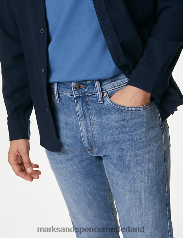 Marks & Spencer Heren slim-fit stretchjeans azuur blauw kleding N8VZP5467