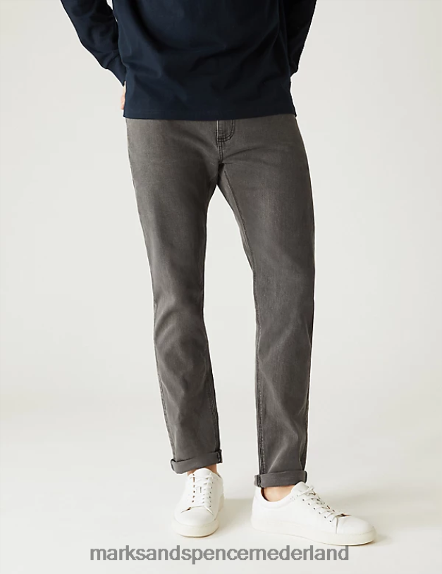 Marks & Spencer Heren slim-fit stretchjeans donker grijs kleding N8VZP5462