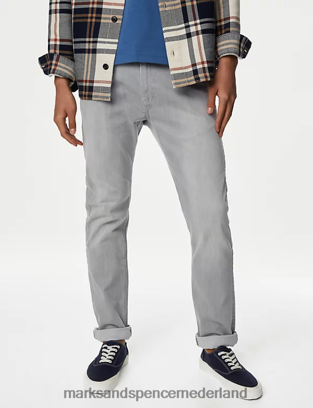 Marks & Spencer Heren slim-fit stretchjeans lichtgrijs kleding N8VZP5464