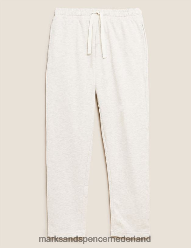 Marks & Spencer Heren katoenrijke joggingbroek met rechte pijpen ecru kleding N8VZP5739