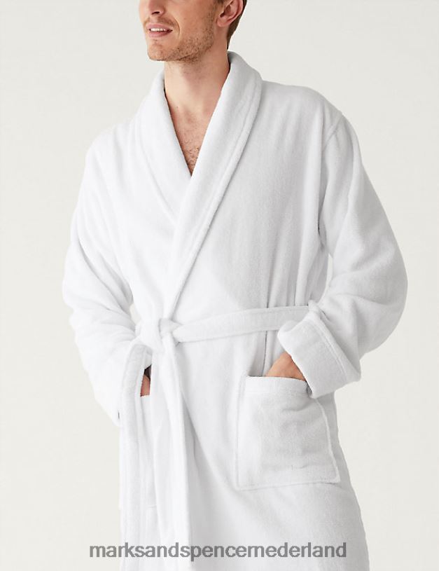 Marks & Spencer Heren Badjas van zuiver katoen wit kleding N8VZP6355