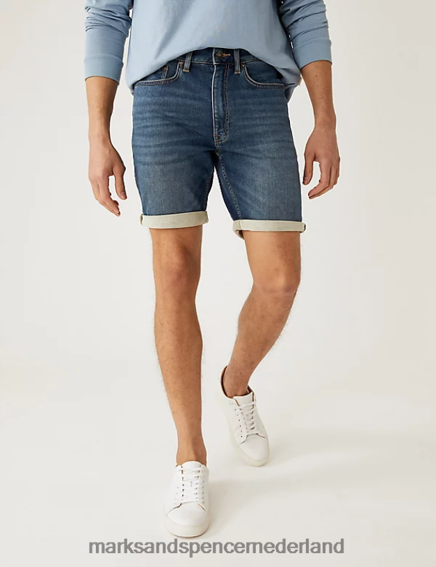 Marks & Spencer Heren Denimshort met 5 zakken middelblauw kleding N8VZP5905