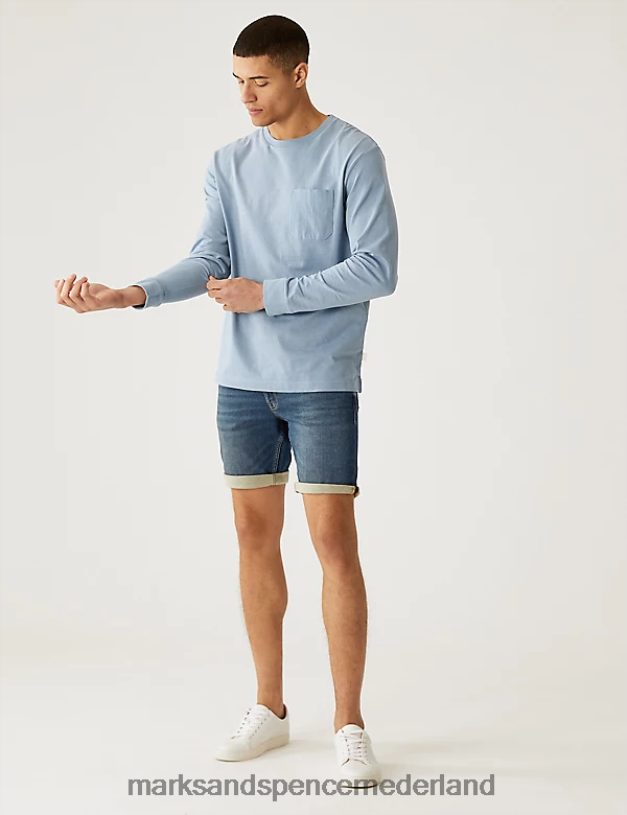 Marks & Spencer Heren Denimshort met 5 zakken middelblauw kleding N8VZP5905