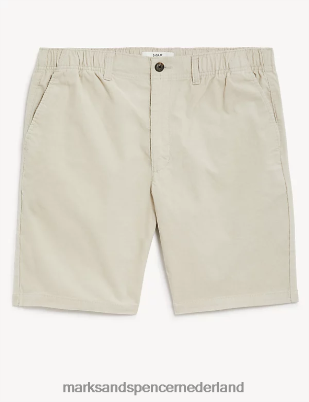 Marks & Spencer Heren Short van puur katoenen corduroy met elastische taille ecru kleding N8VZP6134
