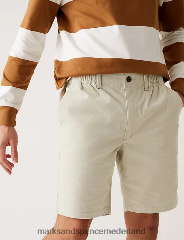 Marks & Spencer Heren Short van puur katoenen corduroy met elastische taille ecru kleding N8VZP6134