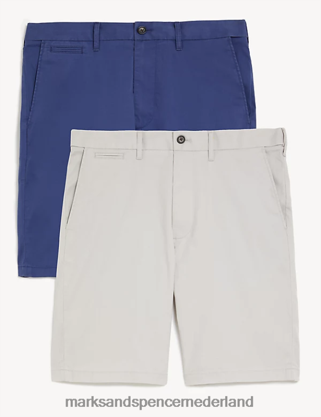 Marks & Spencer Heren Superlichte chinoshort, 2 stuks natuurlijke mix kleding N8VZP5239