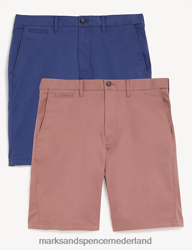 Marks & Spencer Heren Superlichte chinoshort, 2 stuks roze mix kleding N8VZP4890