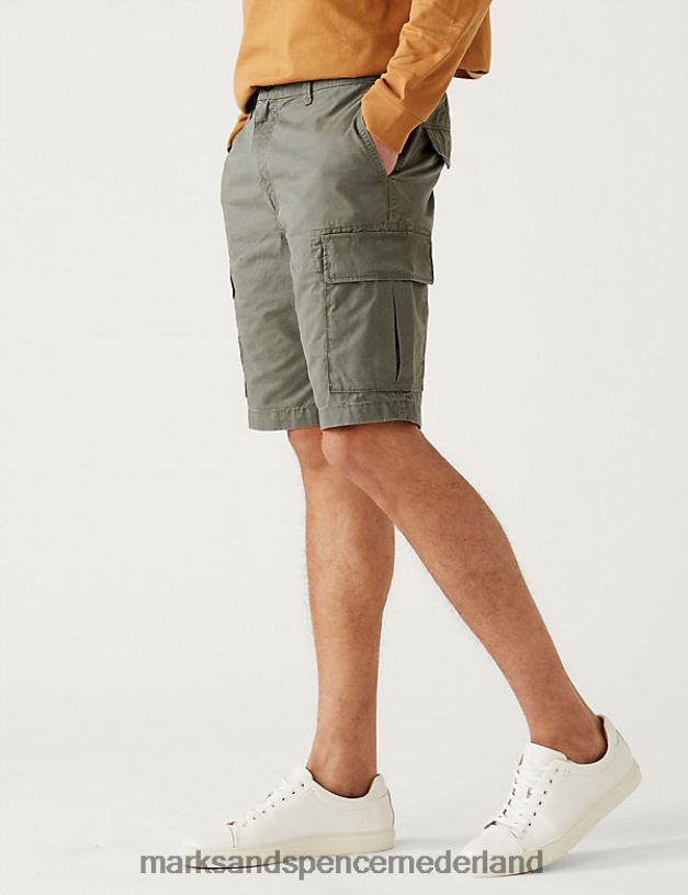 Marks & Spencer Heren cargoshort van puur katoen kaki mix kleding N8VZP5700