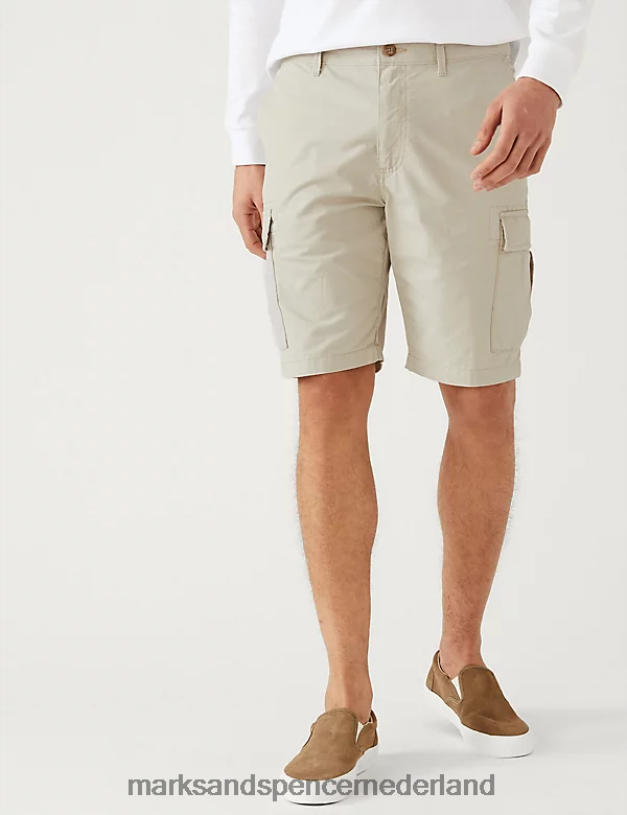 Marks & Spencer Heren cargoshort van puur katoen lichte steen kleding N8VZP5699