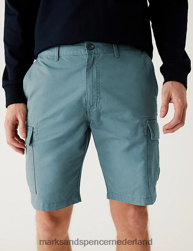 Marks & Spencer Heren cargoshort van puur katoen luchtmacht blauw kleding N8VZP5702
