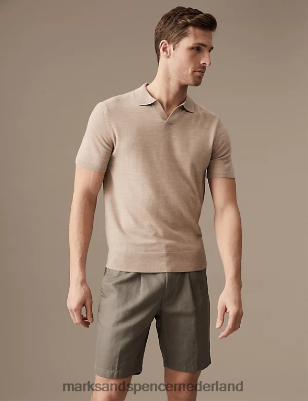 Marks & Spencer Heren chinoshort van katoenlinnen met elastische taille wrat kleding N8VZP6368