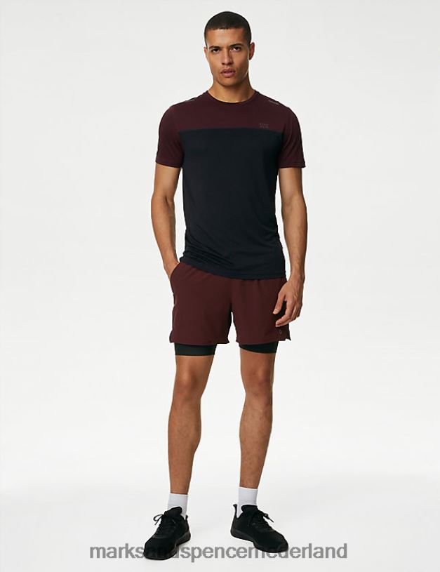 Marks & Spencer Heren dubbellaagse trainingsshort donker bordeaux kleding N8VZP6675