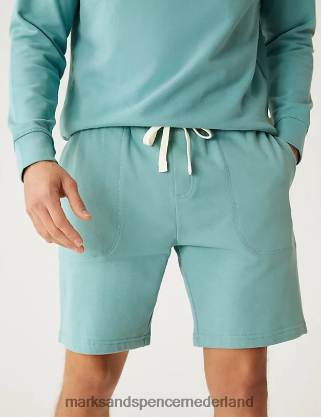 Marks & Spencer Heren korte broek van jersey met trekkoord afgestoft aqua kleding N8VZP4800