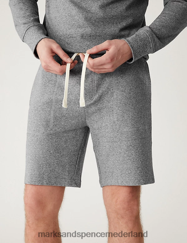 Marks & Spencer Heren korte broek van jersey met trekkoord grijze mergel kleding N8VZP5114