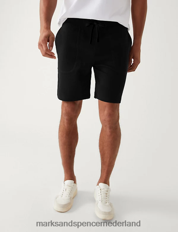 Marks & Spencer Heren korte broek van jersey met trekkoord zwart kleding N8VZP5119