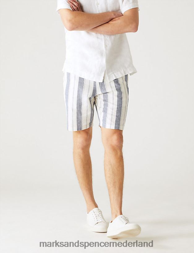 Marks & Spencer Heren linnenrijke gestreepte chinoshort multi kleding N8VZP5596