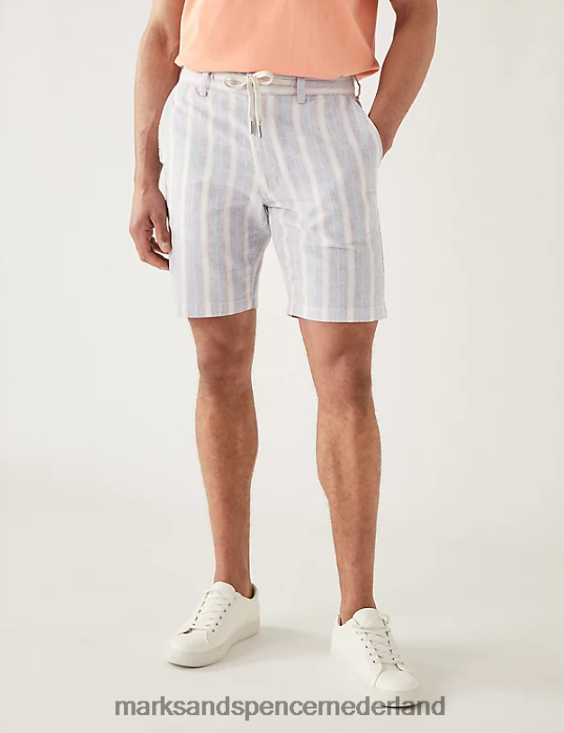 Marks & Spencer Heren linnenrijke half-elastische tailleshort marine mix kleding N8VZP5264