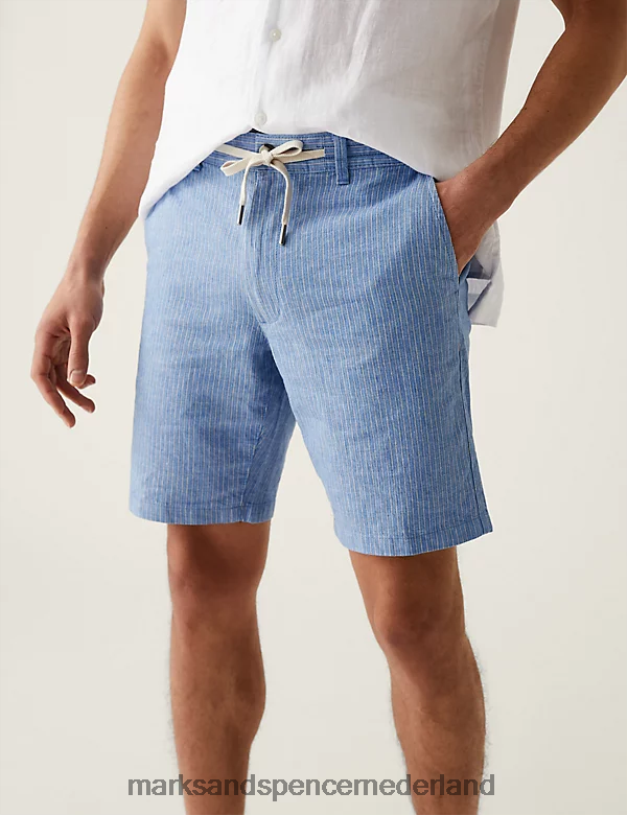 Marks & Spencer Heren linnenrijke half-elastische tailleshort munt kleding N8VZP5844